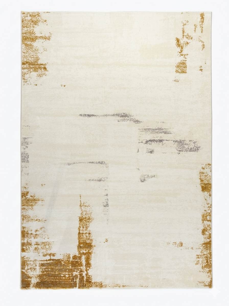 Aged Corner Wash Rug — Ivory with Ochre Distressed Edges