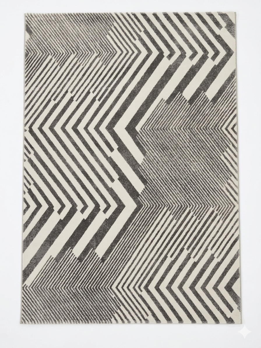 Op-Art Chevron Rug — Black & Cream Optical Pattern