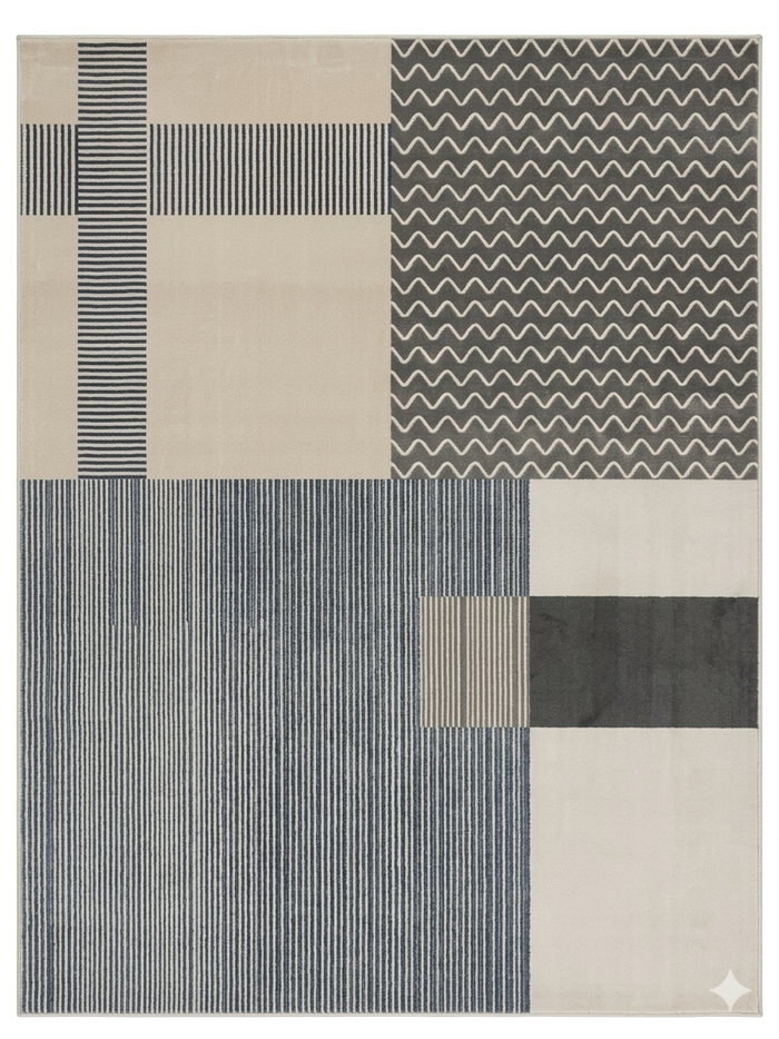 Colour-Block Rug — Grey, Cream & Charcoal Chevron Composition