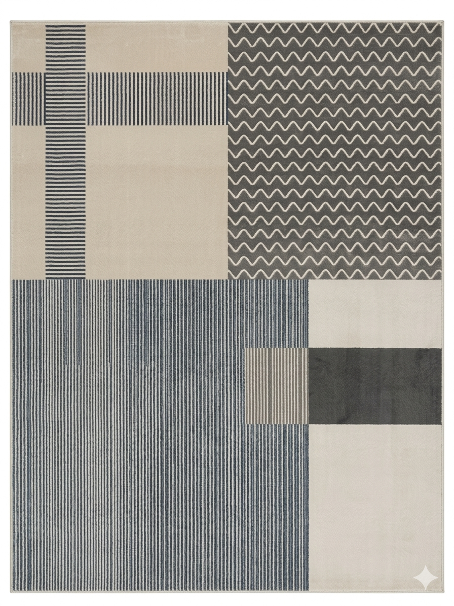 Colour-Block Rug — Grey, Cream & Charcoal Chevron Composition