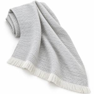 Grey & White Woven Throw with White Fringe