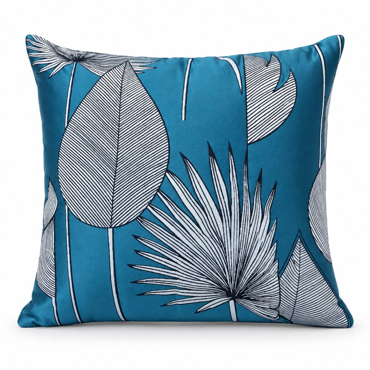 Teal Tropical Leaf Cushion