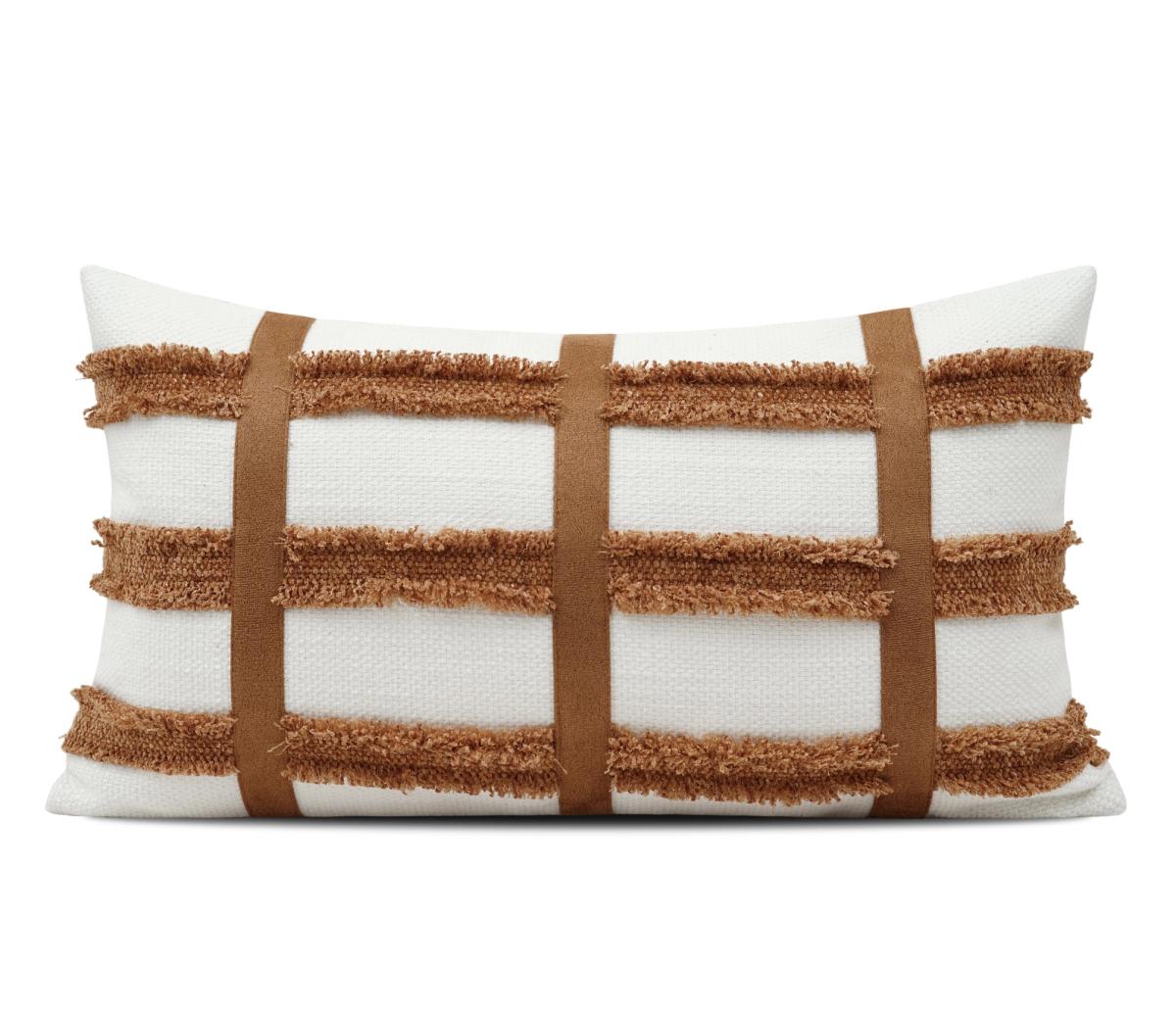 Mocha Woven Grid Lumbar Cushion Cover