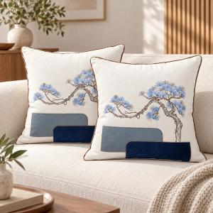 Ivory Blue Tree Cushion