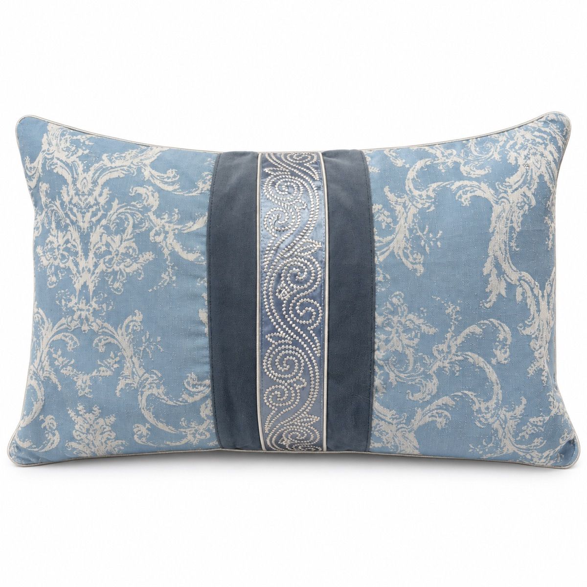 Powder Blue Ornate Stripe Lumbar Cushion