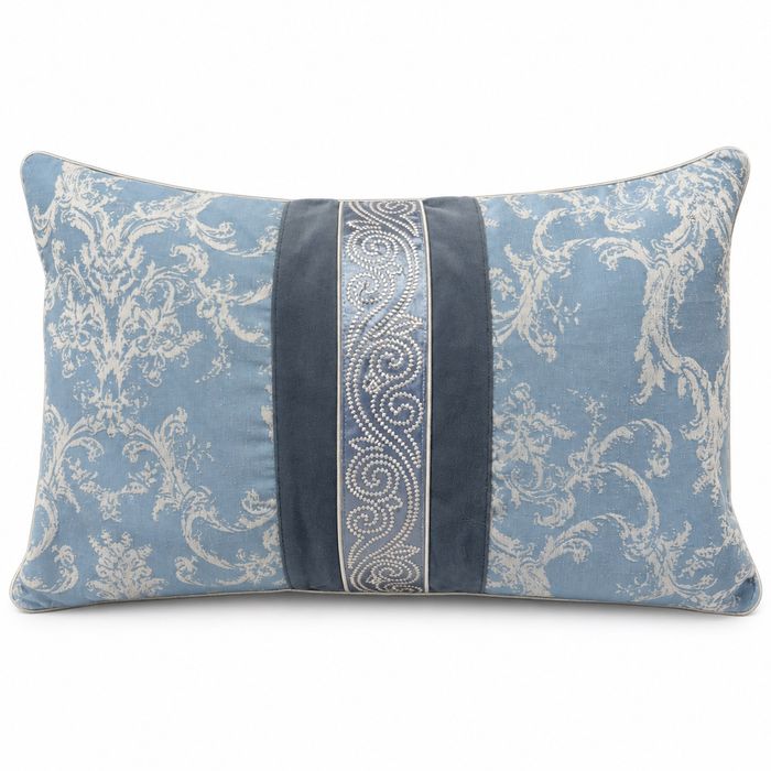 Powder Blue Ornate Stripe Lumbar Cushion