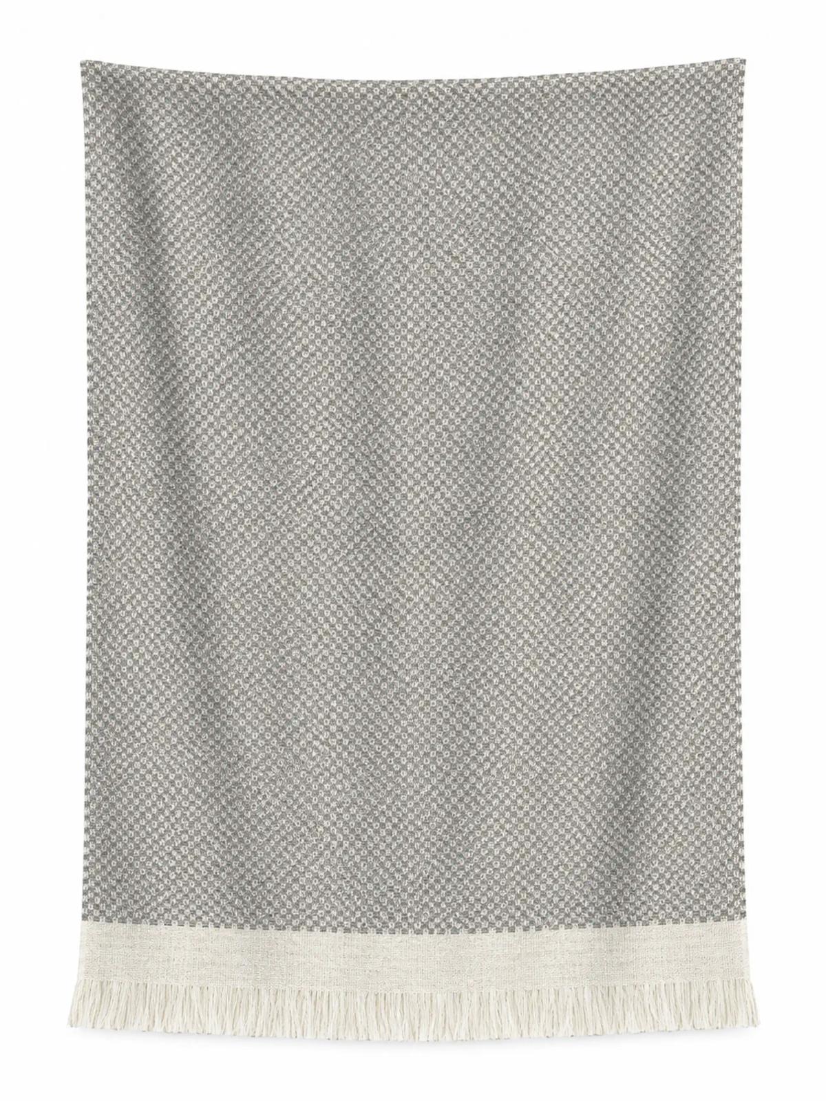 Grey & Ivory Basketweave Throw with Fringe