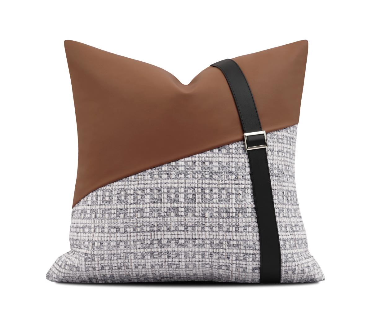 Tan Faux-Leather Strap Cushion Cover