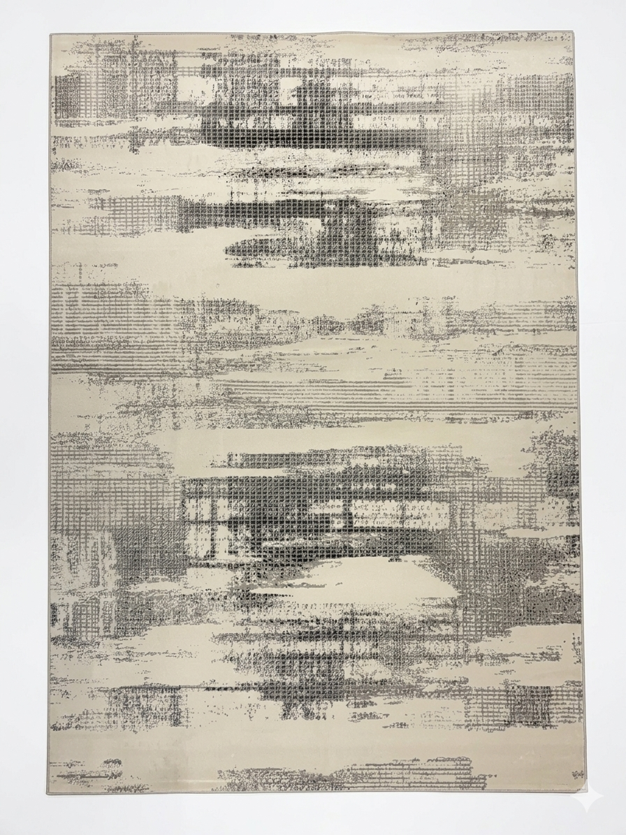 Weathered Horizon Rug — Cream with Grey Distressed Bands