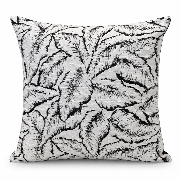Ivory & Black Leaf Outline Cushion
