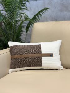 Brown & White Colour-Block Lumbar Cushion Cover