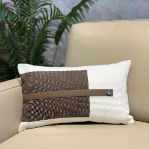 Brown & White Colour-Block Lumbar Cushion Cover