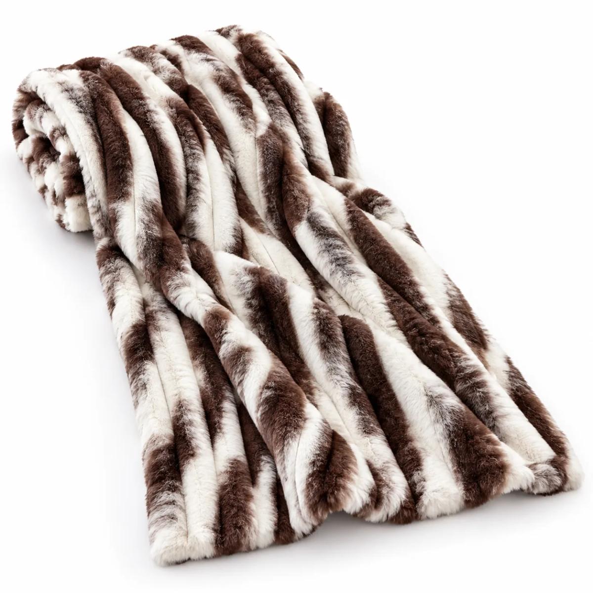 Cream & Chocolate Streak Faux-Fur Throw