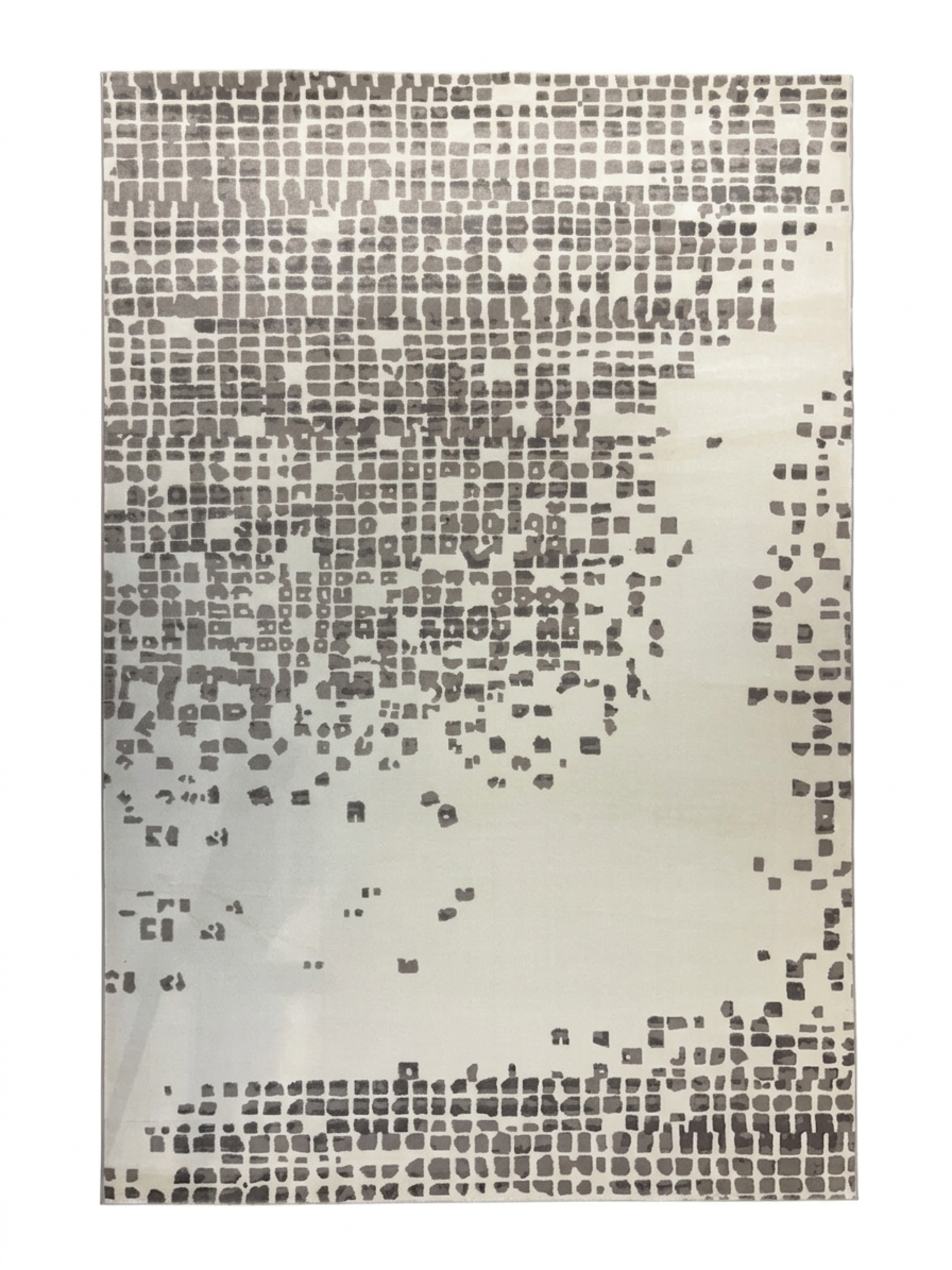Pixel-Drift Rug — Grey Mosaic Fading to Cream