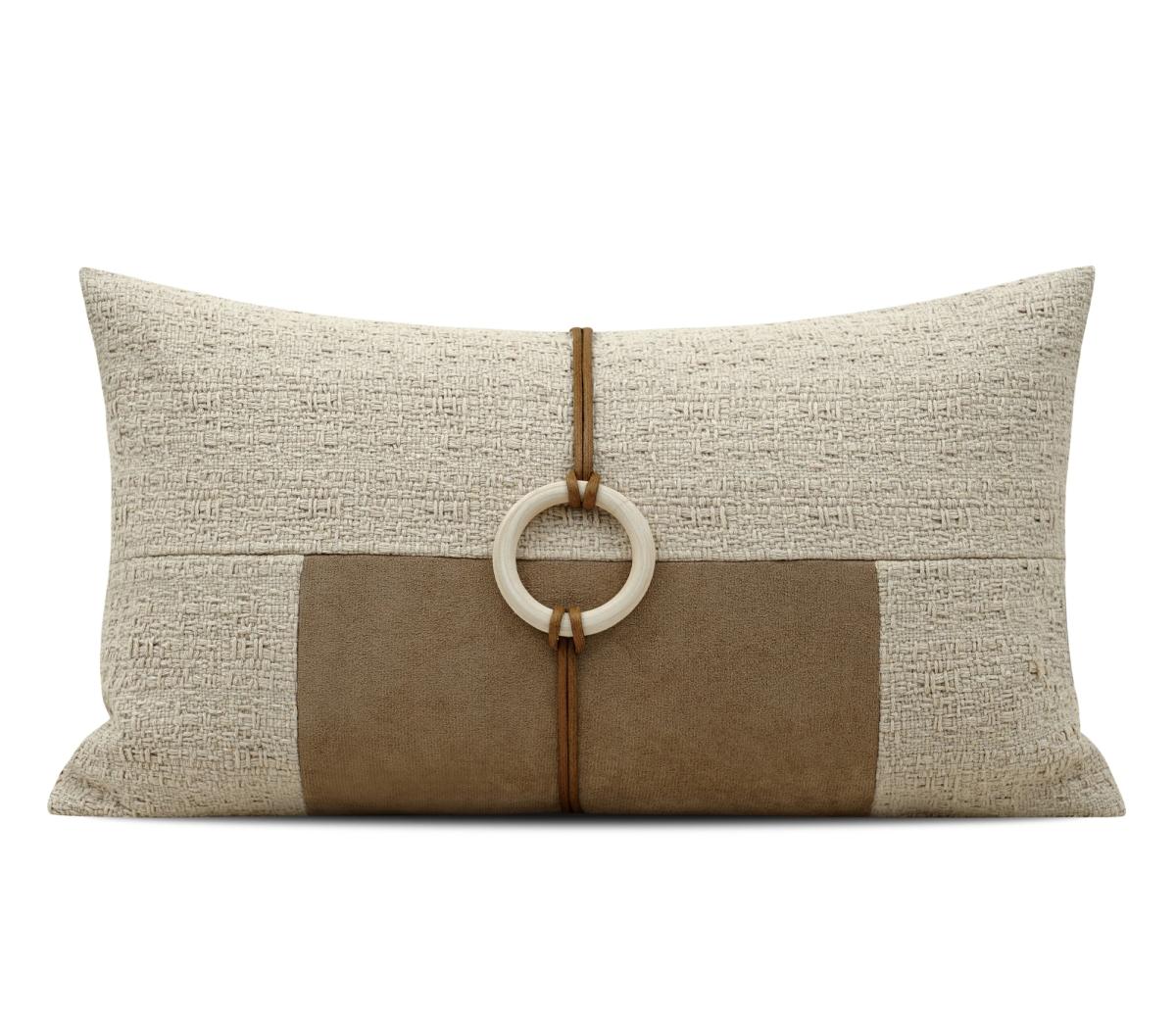 Tan Velvet Button Lumbar Cushion Cover