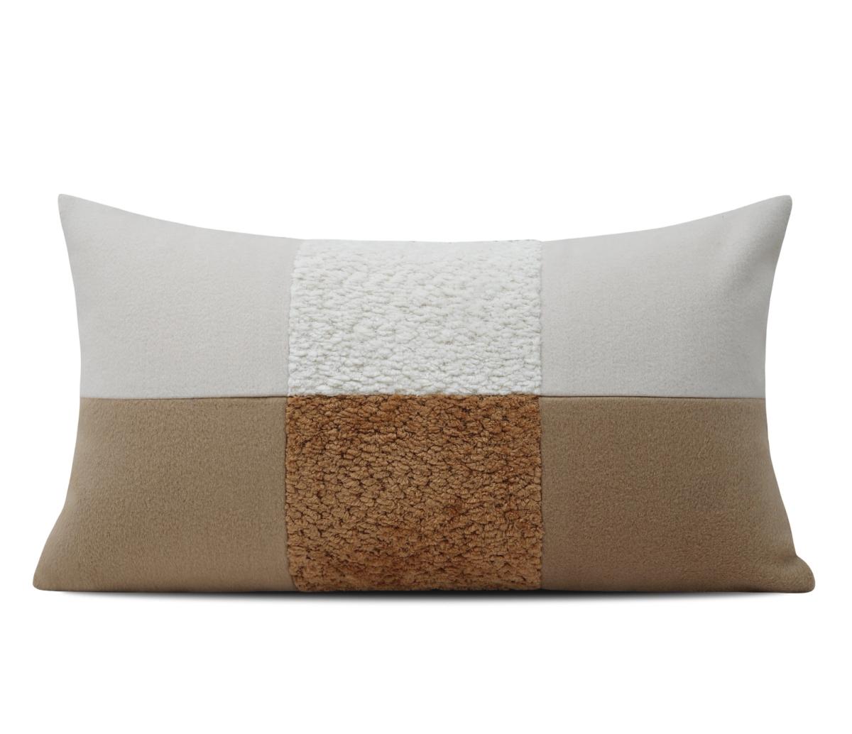 Cream Caramel Six-Panel Bouclé Grid Lumbar Cushion Cover