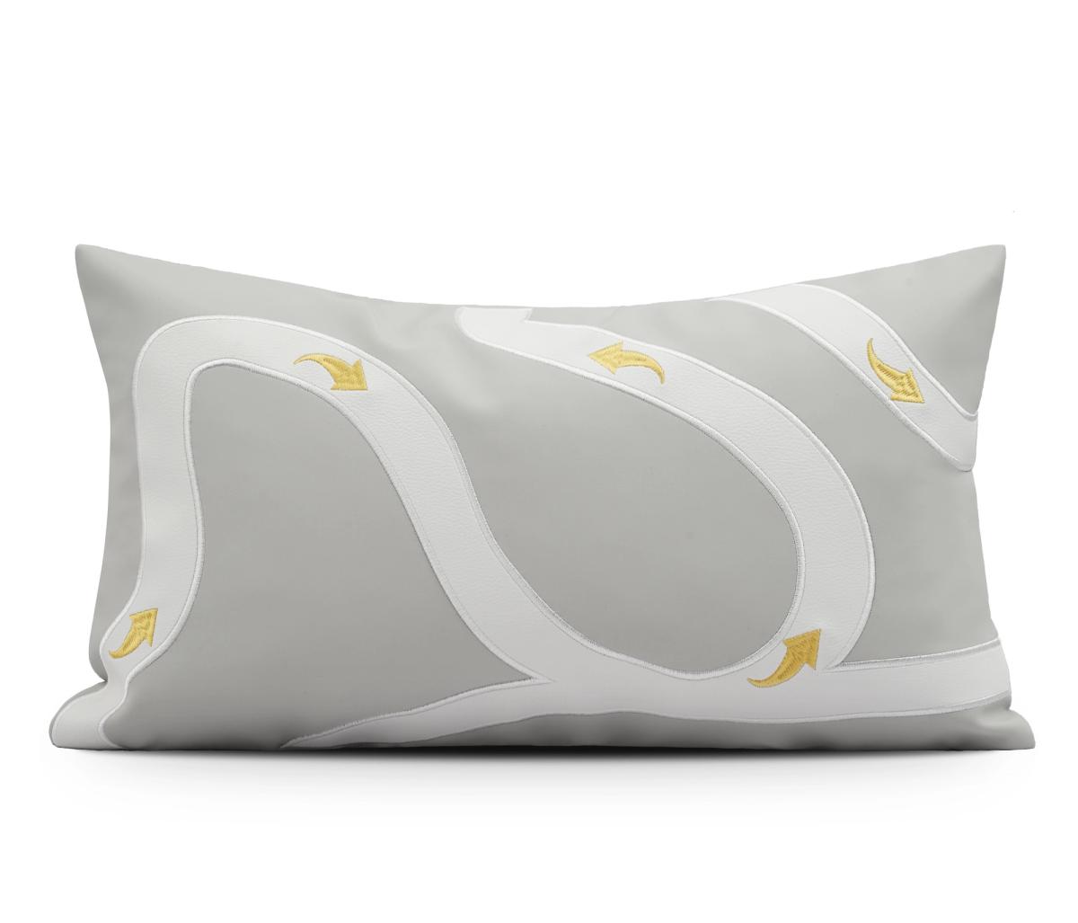 White & Grey Line Abstract Lumbar Cushion Cover
