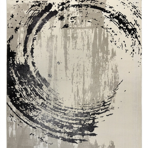 Enso Brushstroke Rug — Cream with Black Distressed Circle
