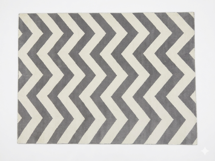 Machine-Made Grey & White Chevron Rug