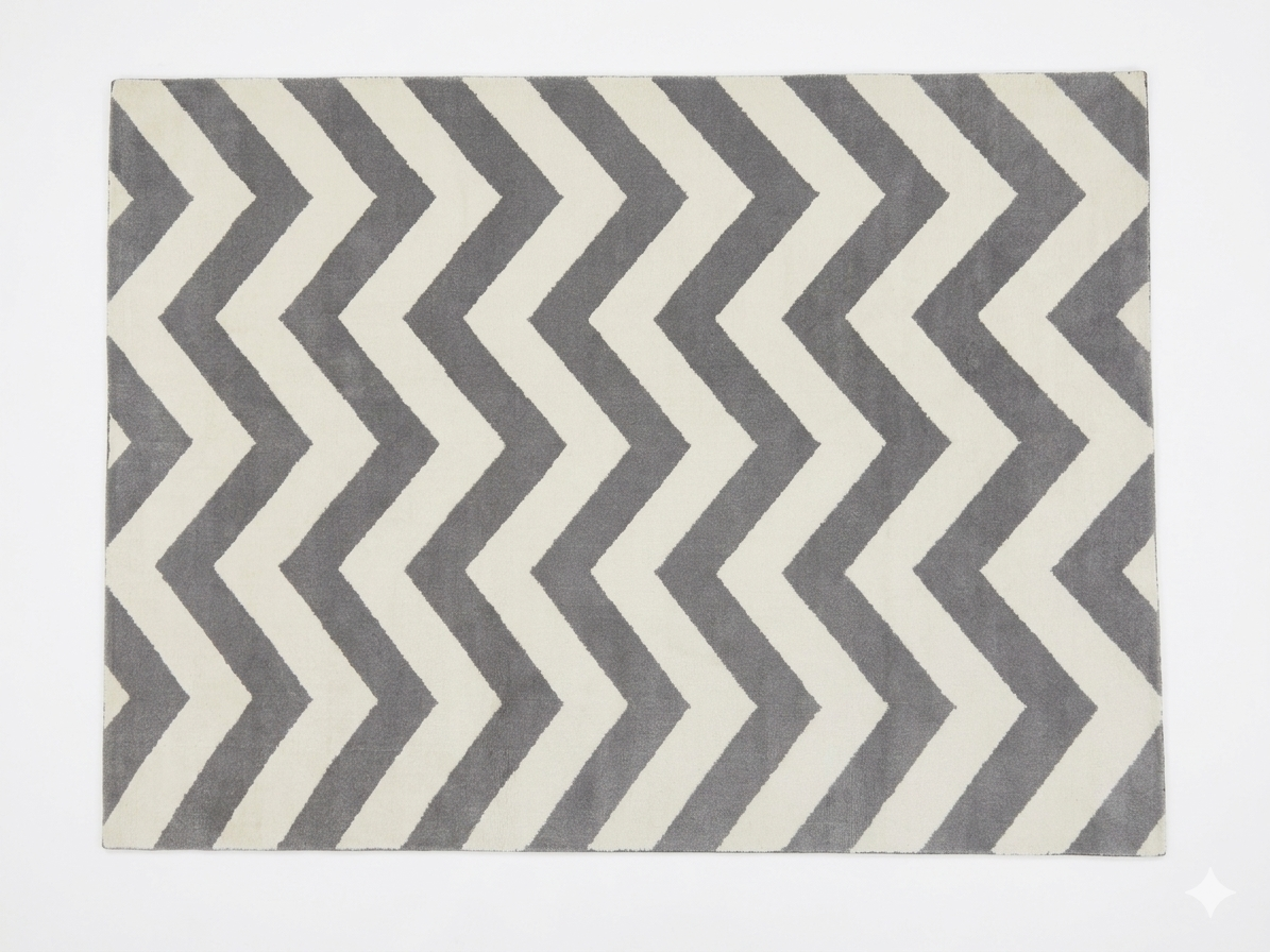 Hand-Tufted Grey & Cream Chevron Rug