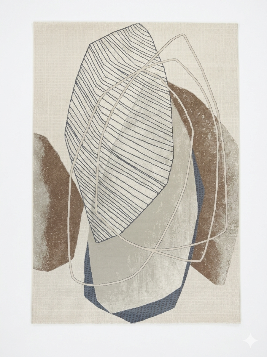 Botanical Pod Rug — Cream with Brown & Charcoal Line Art