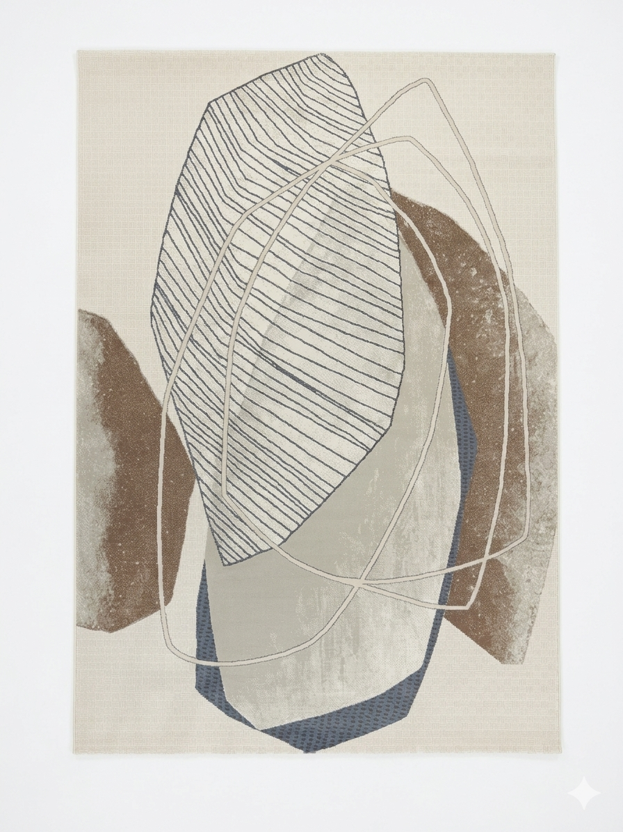 Botanical Pod Rug — Cream with Brown & Charcoal Line Art
