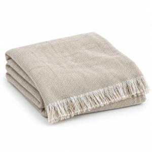 Oatmeal Flecked Twill Throw with Fringe