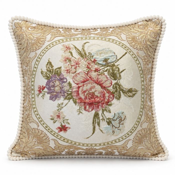 Ivory Rose Bouquet Medallion Cushion