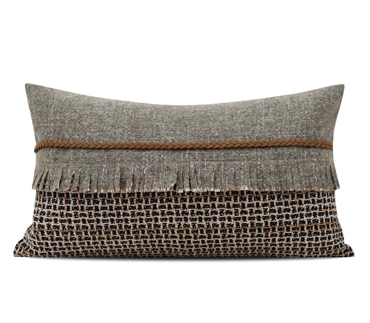 Cream & Brown Border Lumbar Cushion Cover