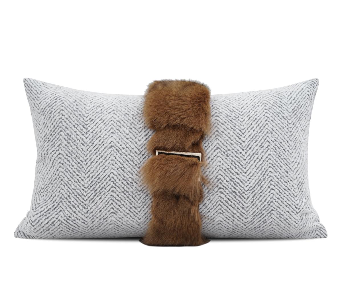 Grey Faux-Leather Buckle Lumbar Cushion Cover