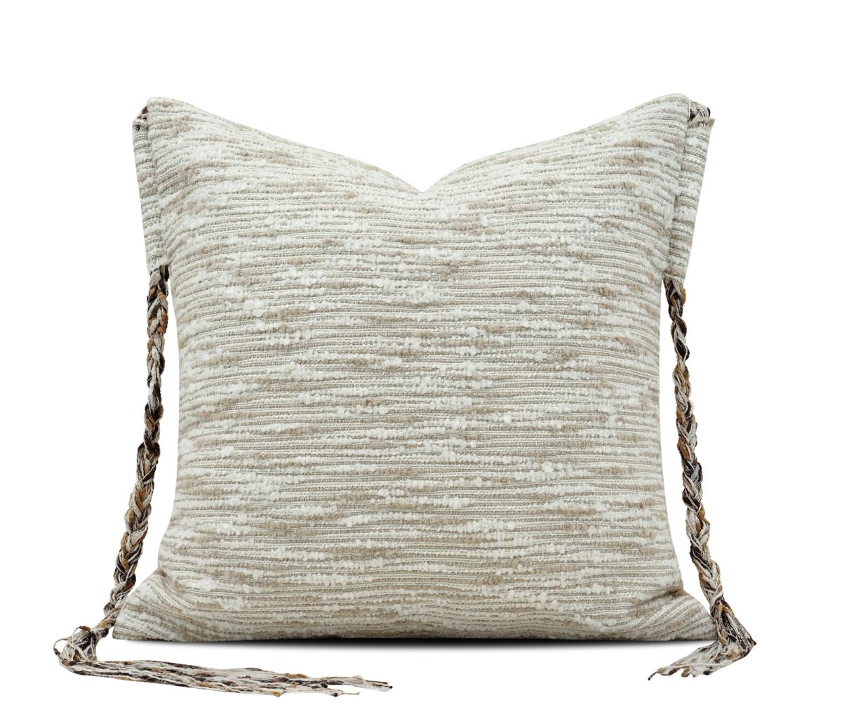 Ivory Tonal Texture & Fringe Cushion Cover