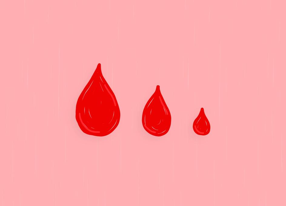 Tegning av 3 bloddråper i ulik størrelse