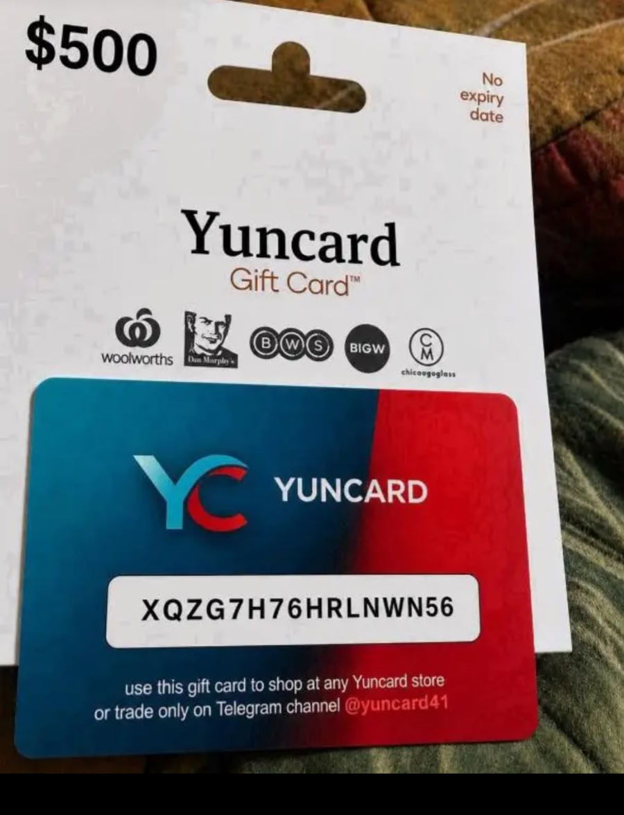 Picture of a $500 Yuncard gift card showing the redemption code