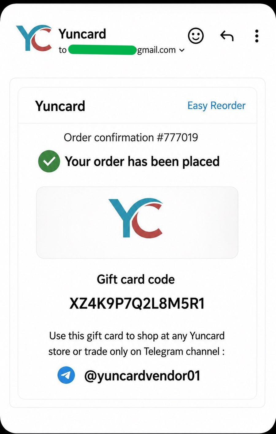 Image showing a Yun card gift card digital code
