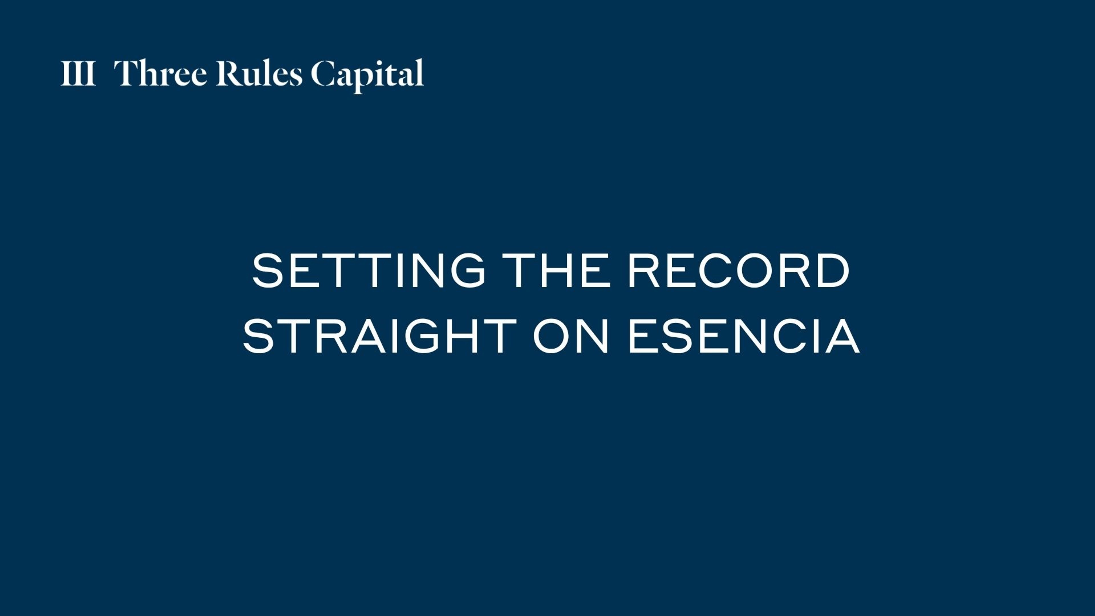 Setting the record straight on Esencia 