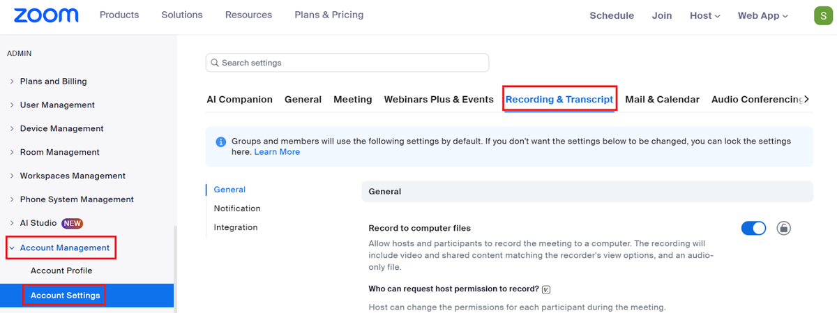 Enable cloud recording on Zoom