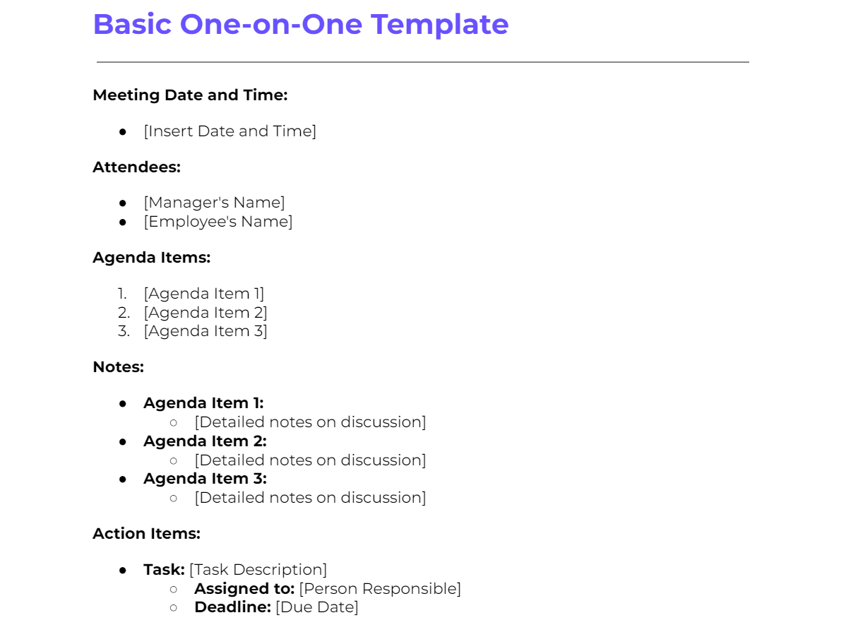 Basic One on One Meeting Template