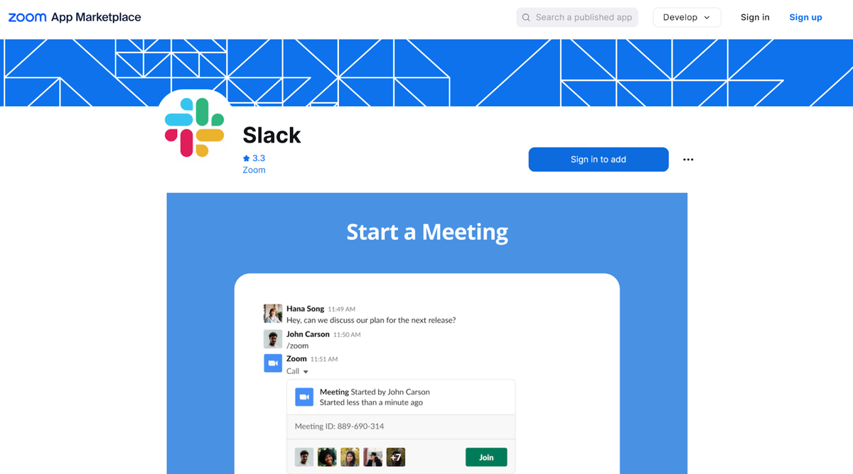 Install the Zoom app in Slack