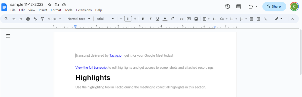 VTT file on Google Docs