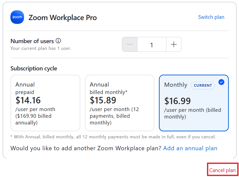 How to cancel Zoom subscription from desktop