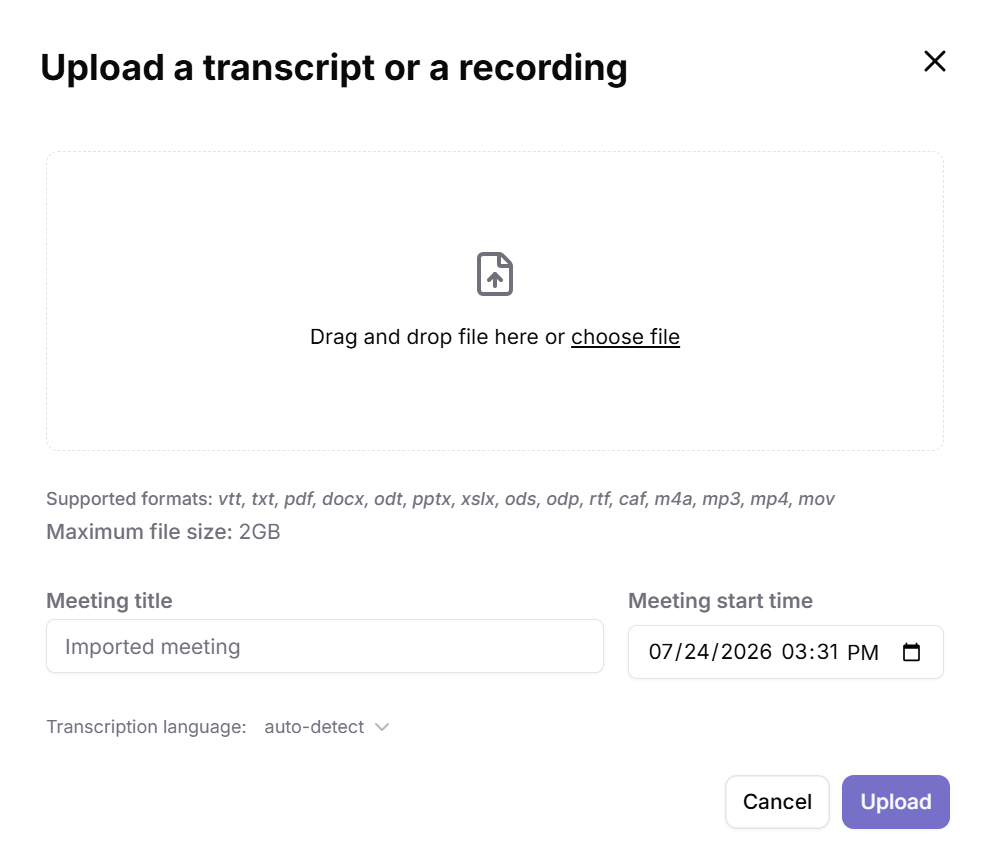 Upload transcript or recording on Tactiq