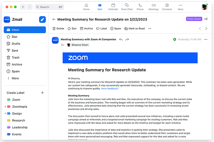 Zoom AI Meeting Summary