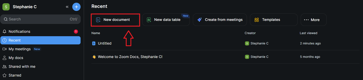 Zoom Docs New Document