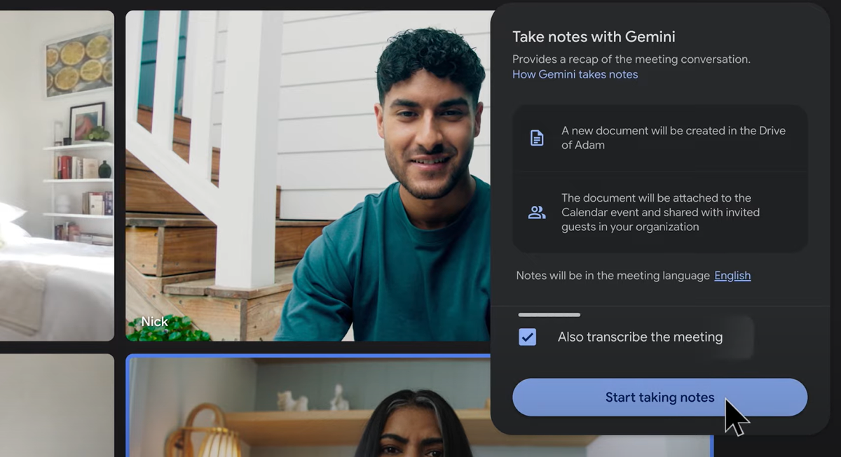 Using Take notes with Gemini