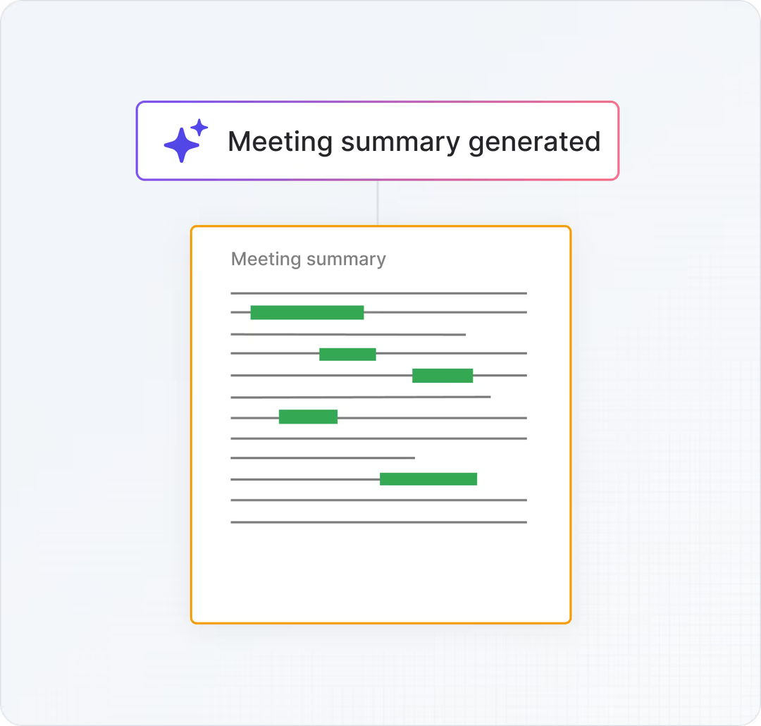TactiqのAIが会議の文字起こしからGoogle Drive向けの更新を生成する様子を示すグラフィック