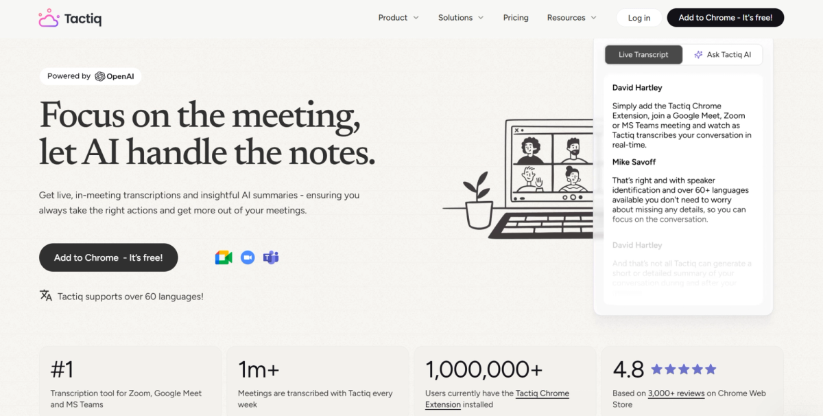 Tactiq - Best AI Transcription App for Online Meetings (Bot-Free)
