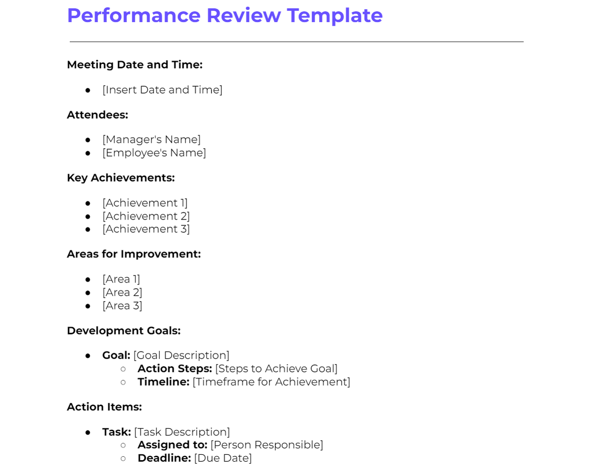Performance Review Template