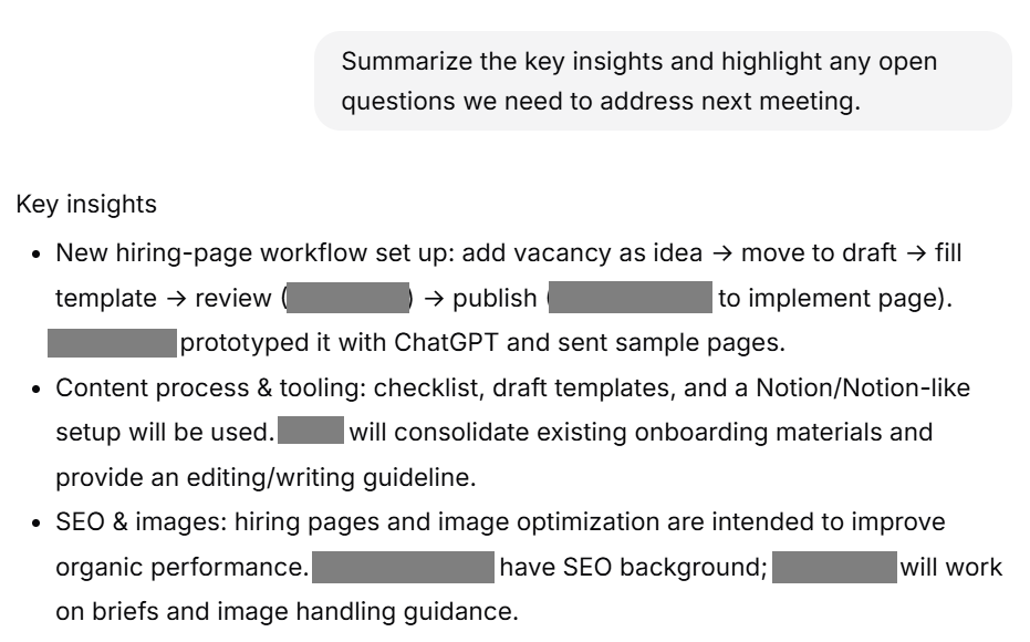 Sample summary generated using Tactiqs Ask AI
