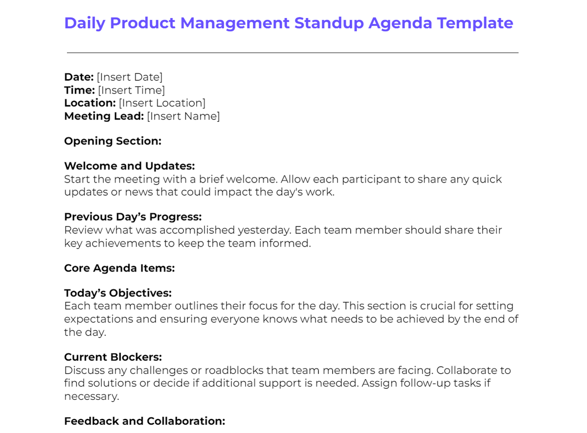 Daily Product Management Standup Template