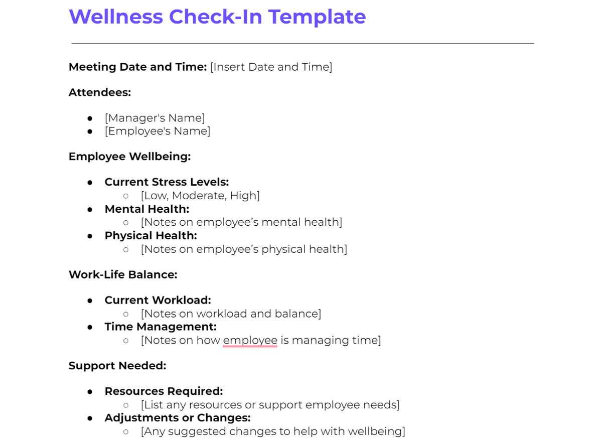 Wellness Check-In Template